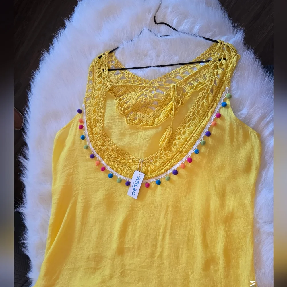 Yellow Ruffled Embellished Tank Top - Picture 4 of 9